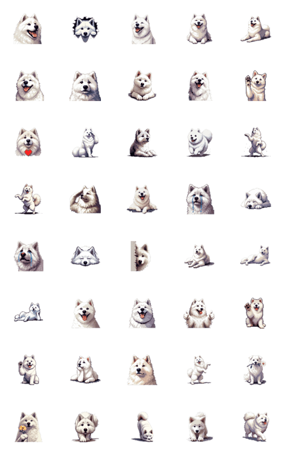 [LINE絵文字]ドット絵 秋田犬 白 絵文字 40種の画像一覧