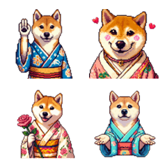 [LINE絵文字] ドット絵 主婦な柴犬 着物 絵文字の画像