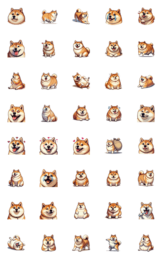 [LINE絵文字]ドット絵 太っちょ柴犬 2 絵文字の画像一覧