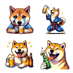 ドット絵 呑む柴犬 酒盛り 絵文字の絵文字メイン画像