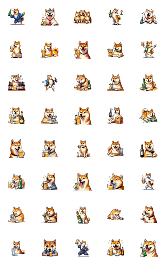 [LINE絵文字]ドット絵 呑む柴犬 酒盛り 絵文字の画像一覧