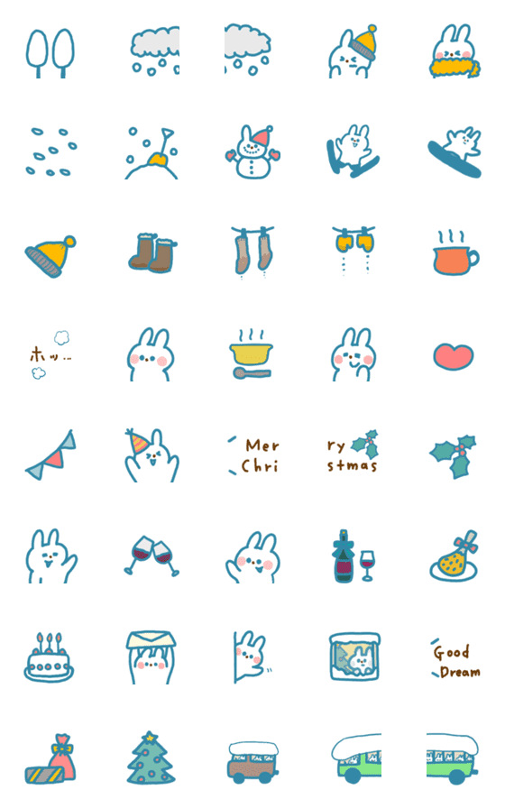 [LINE絵文字]青いウサギと寒い冬の画像一覧
