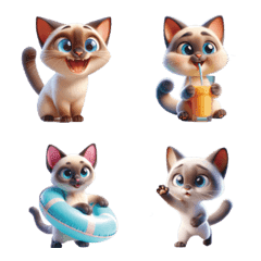 [LINE絵文字] (40個) 3Dアート ねこフレンズ シャム猫の画像