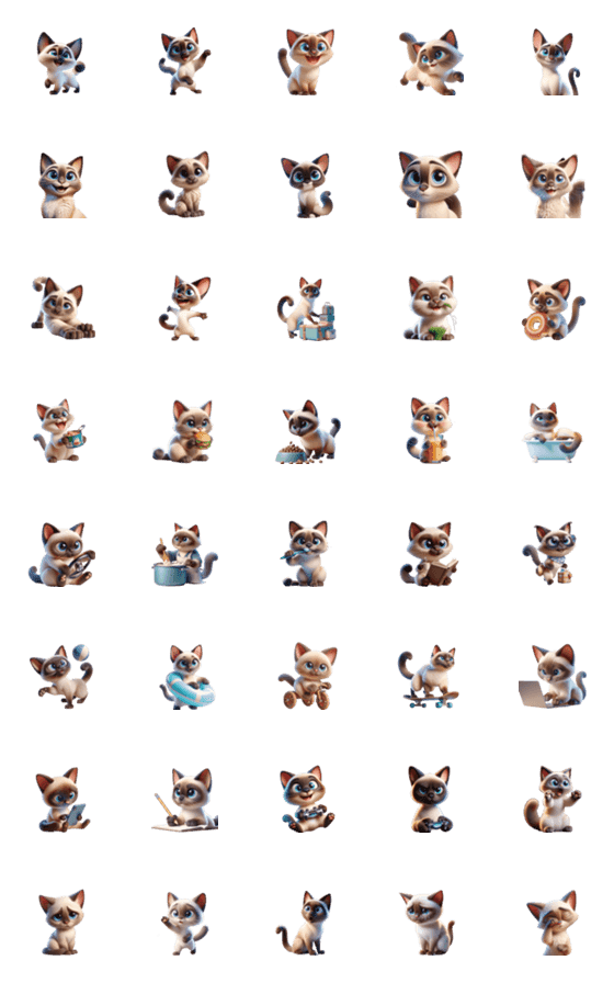 [LINE絵文字](40個) 3Dアート ねこフレンズ シャム猫の画像一覧