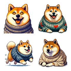 ドット絵 冬を迎える 太っちょ柴犬 絵文字の絵文字メイン画像