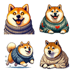 [LINE絵文字] ドット絵 冬を迎える 太っちょ柴犬 絵文字の画像