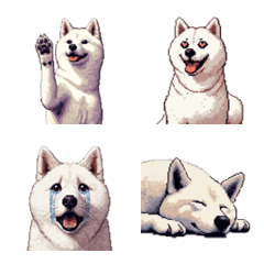 [LINE絵文字] ドット絵 白柴 柴犬 ホワイト 絵文字の画像