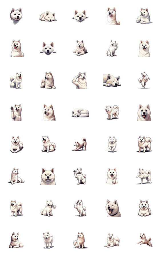 [LINE絵文字]ドット絵 白柴 柴犬 ホワイト 絵文字の画像一覧