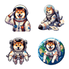 [LINE絵文字] 宇宙な柴犬 ドット絵 絵文字 40種の画像