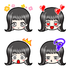 [LINE絵文字] ♡グレーヘアーの女の子【セミロング】の画像