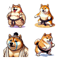 [LINE絵文字] ドット絵 力士な柴犬 相撲 40種 絵文字の画像