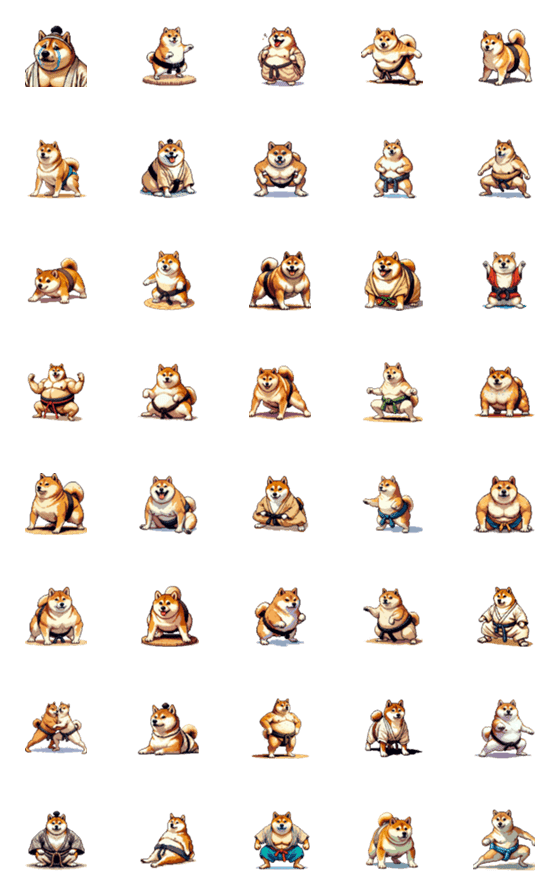 [LINE絵文字]ドット絵 力士な柴犬 相撲 40種 絵文字の画像一覧