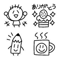 [LINE絵文字] へたっぴ絵文字6（モノクロ）の画像