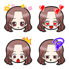 [LINE絵文字] ♡ミディアムヘアの女の子【ブラウン】の画像