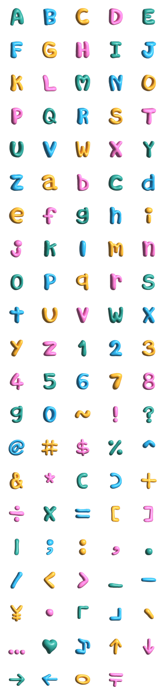 [LINE絵文字]Colorful Puffy Font (animated emoji)の画像一覧