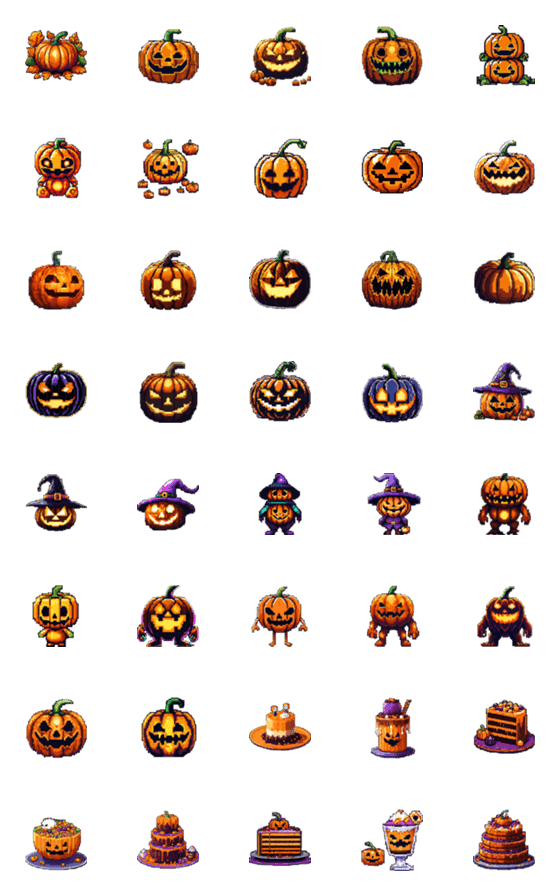 [LINE絵文字]ドット絵文字・パンプキン【ハロウィン】の画像一覧
