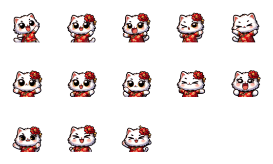 [LINE絵文字]Emoji White Cat in Red Chinese Qipaoの画像一覧