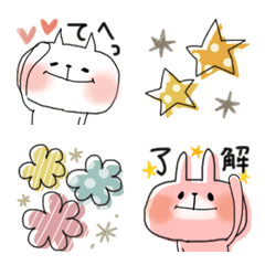 [LINE絵文字] ずっと使える＊もちねこサン＆もちうさサンの画像