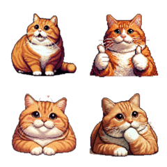 [LINE絵文字] ドット絵 太っちょキジトラ 食べ過ぎ 猫の画像