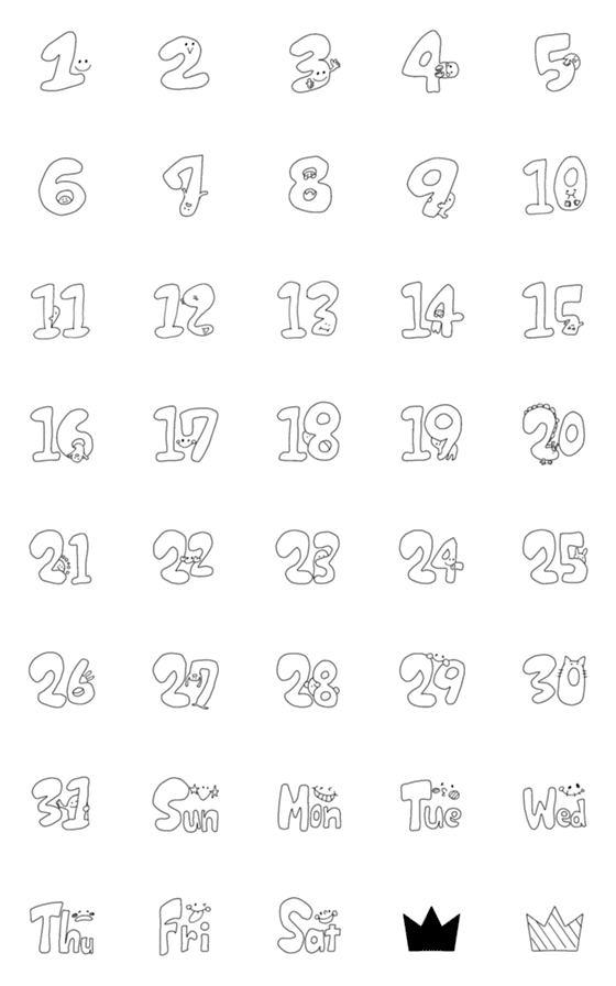 [LINE絵文字]カレンダー数字の絵文字の画像一覧
