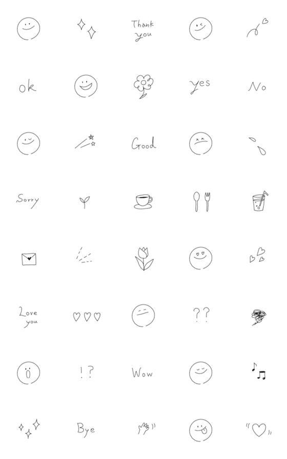 [LINE絵文字]シンプル◎手書きスマイル-黒-英語4の画像一覧