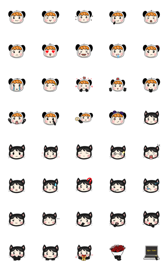 [LINE絵文字]Panda with Black catの画像一覧