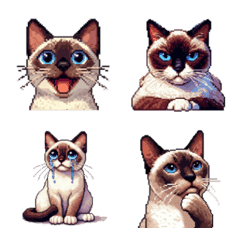 [LINE絵文字] ドット絵 シャム 猫 40種 絵文字の画像