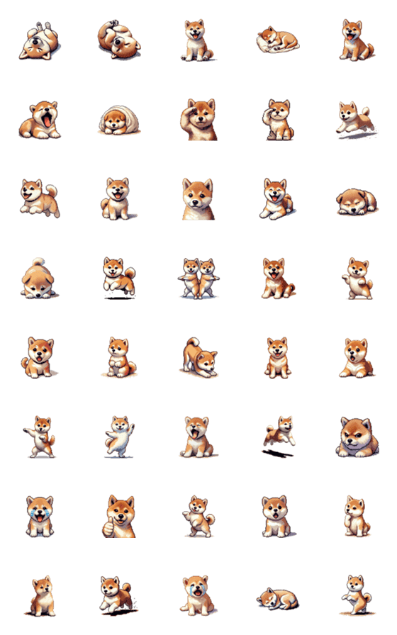 [LINE絵文字]ドット絵 仔犬な柴犬 日常会話の画像一覧