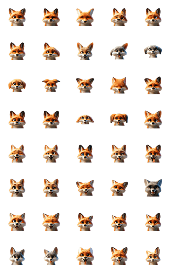 [LINE絵文字]可愛いCGキツネ顔絵文字の画像一覧