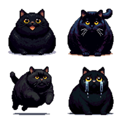 [LINE絵文字] 太っちょ黒猫 ドット絵 絵文字 40種の画像