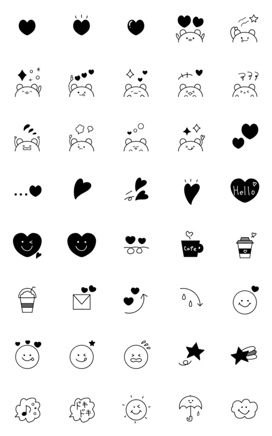 [LINE絵文字]【かわいい♡モノクロ】絵文字の画像一覧