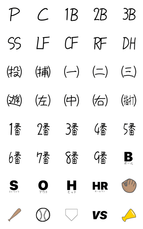 [LINE絵文字]野球のスタメン書けちゃう絵文字の画像一覧