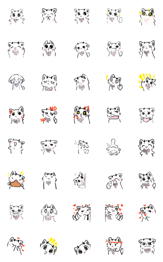 [LINE絵文字]リボンをつけた小さな白い猫の画像一覧