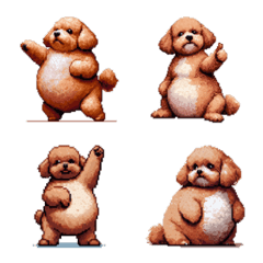 [LINE絵文字] ぽちゃトイプードル 茶 ドット絵 絵文字の画像