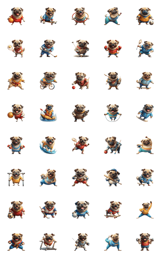 [LINE絵文字]Pug Dog : Love Sports ＆ Exercise (Emoji)の画像一覧