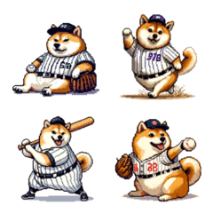 [LINE絵文字] 野球をたのしむ太っちょ柴犬 絵文字の画像