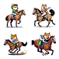 [LINE絵文字] ドット絵 ジョッキー柴犬 競馬 絵文字の画像