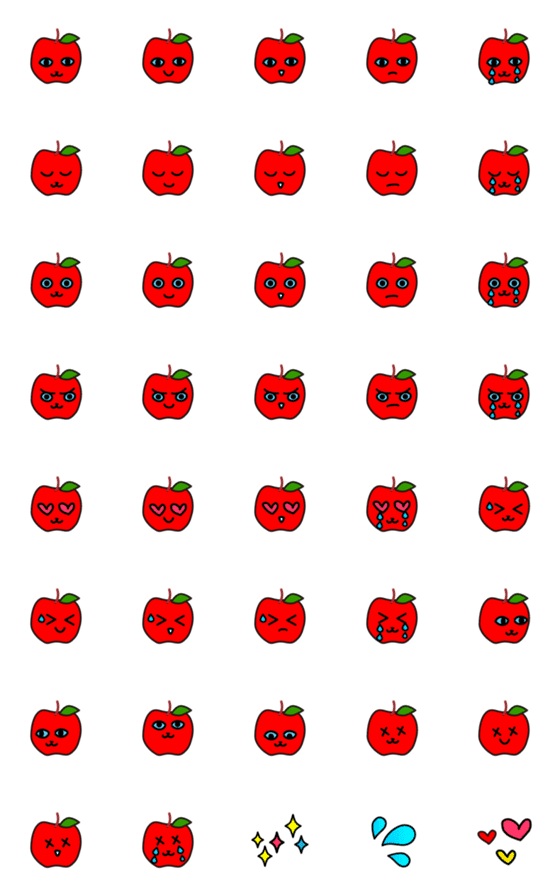 [LINE絵文字]ネコの顔をしたリンゴの絵文字の画像一覧