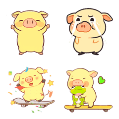 [LINE絵文字] 黄色い豚くん達とスケボー。絵文字。の画像