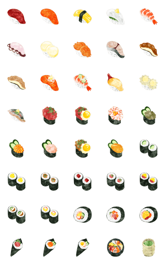 [LINE絵文字]美味しいお寿司の可愛い絵文字の画像一覧