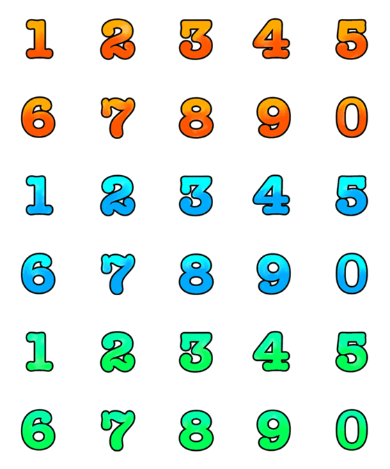 [LINE絵文字]オレンジ、青、緑の数字の画像一覧