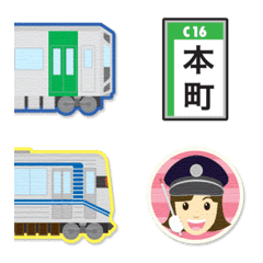 大阪 緑と青い地下鉄と駅名標〔縦〕の絵文字メイン画像