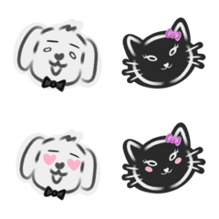 [LINE絵文字] White dog and black catの画像