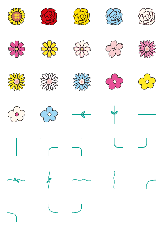 [LINE絵文字]つなげて お花のラインとフレームの画像一覧