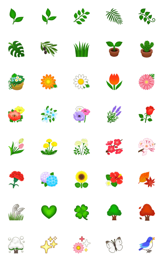 [LINE絵文字]植物の絵文字（花、樹木、草）修正版2の画像一覧