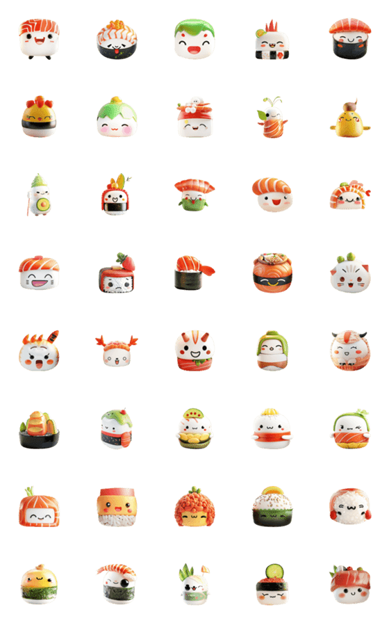 [LINE絵文字]Cute Sushi Emoji 1の画像一覧