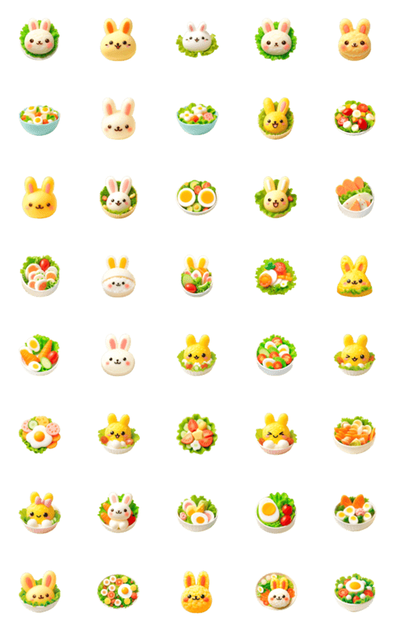 [LINE絵文字]うさぎ ごはんとサラダ 絵文字3の画像一覧