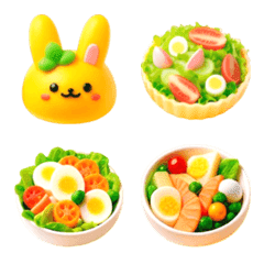 [LINE絵文字] うさぎ ごはんとサラダ 絵文字5の画像