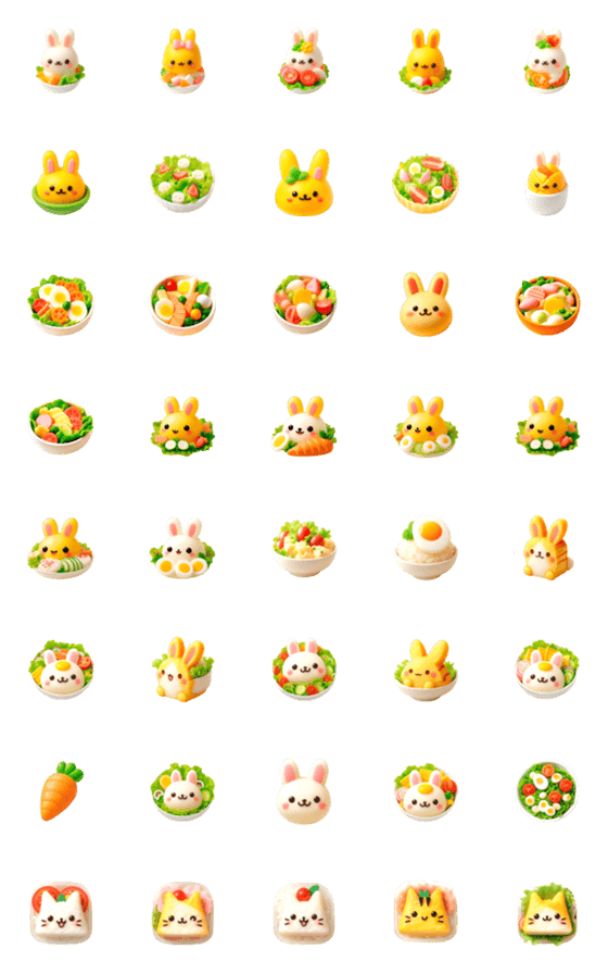 [LINE絵文字]うさぎ ごはんとサラダ 絵文字5の画像一覧