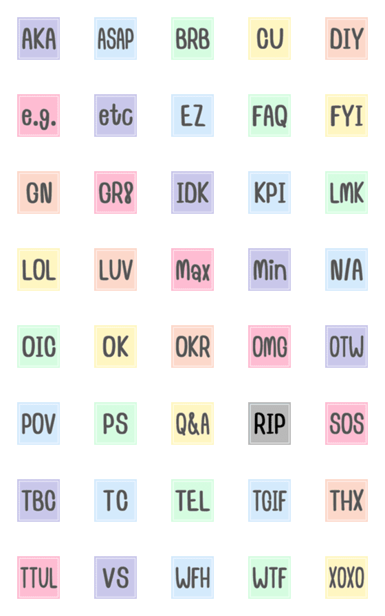 [LINE絵文字]Abbreviations in English (edited)の画像一覧